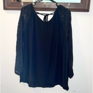 Loft Ladies Lace Sleeves Black Blouse Size XL